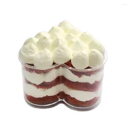 Disposable Cups Straws 10Pcs Multi-function Dessert Heart Shaped Mousse Transparent Tiramisu Cups(150ml) Plastic