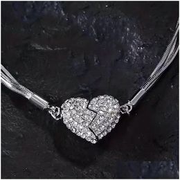 Pendant Necklaces Fashionable Luxurious Zircon Heart Magnetic Mtilayer Necklace Delicate Design Sense Gift Engagement For Women Drop D Dhosf