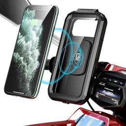 Cell Phone Mounts Holders Waterproof Case Bike Motorcycle Phone Holder Wireless Charger Handlebar Rear View Mirror 3 to 6.8 Cellphone Mount Bag Motorbike 240322