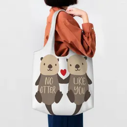 Shopping Bags Romantic Otter Couple Grocery Fashion Printing Canvas Shopper Tote Shoulder Large Capacity Washable Handbag