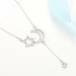 Pendants Classic Pure Silver Star Moon Zircon Necklace Women's Singapore Tassel