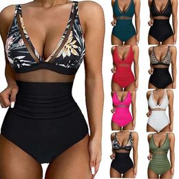 designer swimsuit women bikini sets 2024 Piece Mesh Spliced Swimwear Womens Sexy Tight High Waist Swimwear Open Back Bikini