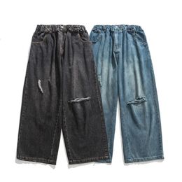 Jeans giapponesi retrò pesanti lavati con buco tagliato a mano, pantaloni lunghi larghi dritti a gamba larga da uomo e da donna, pantaloni casual per papà