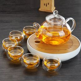 Heat-Resistant Transparent Double Layer Glass Small Kung Fu Tea Cup Set Tasting Cups Heat Insulation Mug Chinese Teacups 240319