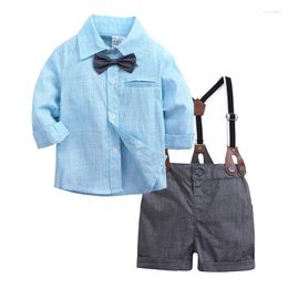 Clothing Sets Childrens Baby Boys And Gentlemen College Style Overalls Spring Summer Long Sleeve Trousers Bow Tie Two-Piece Set