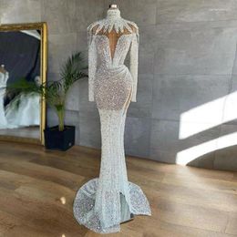 Party Dresses Unique Design Glitter Luxury Mermaid Evening Long Sleeves Sequins Shiny High Split Women Prom Pageant Gowns Custom Made