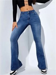 Women's Jeans For Women Fashion Vintage Loose Zipper Down Straight Solid Office Ladies High Waist Slim Long Flare