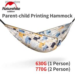 Hammocks Naturehike DC-C03 Swinging hammock outdoor leaf printed parent-child hammock 1-2 civil Defence rolling rocking chair forest adventure Y240322