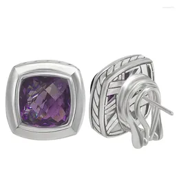 Stud Earrings 11mm Cushion Cut Purple Cubic Zirocnia Stylish Chic White Gold Plated Brass Faux Amethyst For Women Gift