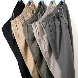 Mens Straight Cargo Trousers Casual Pants Monochromatic Plus Size M6XL Elastic Waist 100% Cotton Ninth 2024 240313