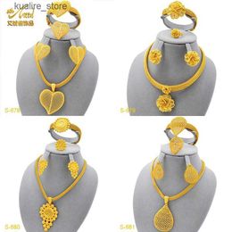 Charm Bracelets Dubai Wedding Bridal 24k Gold Color Flower Pendant Jewelry Sets for Women African Charm Necklace Earrings Set Arabic Party Gifts L240322