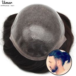 Toupees Male Hair Prosthesis Full Skin Flat Vloop Toupee for Men 0.060.08 mm Base HairToupee For Men