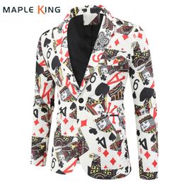 Playing Cards Poker Print Funny Mens Blazer Jacket Korean Fashion Party Prom Costume Homme Mens Vintage Suit Blazer Hombre 240313