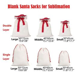 Large Sacks Middle Sublimation Small Santa Double Layer Christmas Canvas Gift Bag Candy Bags Reusable Personalized For Xmas Package Storage Wly935 s