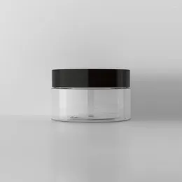 Storage Bottles 50pcs 100g Empty Clear Plastic Cream Jar With Black Lid Cosmetic Containers Face Jars Packaging
