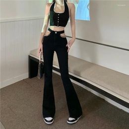 Women's Jeans Bell Bottom Flared With Pockets Black Pants For Woman Flare High Waist S Medium Hippie Stylish Z Trousers