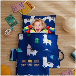 Blankets Swaddling Toddler Nap Mat With Removable Pillow Carry Handle Baby Travel Slee Bag Soft Microfiber For Preschool Daycare 3-6 Y Otceo