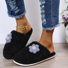 Slippers 2024 Fashion Girls Flower Home Soft Bottom Lightweight Grey Warm Cotton 4800