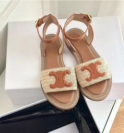 High quality Cowhide leather chunky sandals adjustable buckle Slippers ankle-strap sandal flats slippers platform luxury designers slides