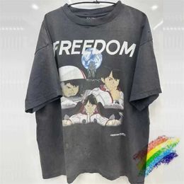 Men's T-Shirts Washed FREEDOM SAINT MICHAEL T Shirt Men Women Anime IP Co Branding T-Shirt Tee Top J240322
