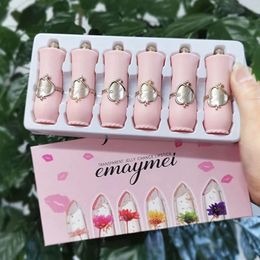 make up 6pcs Lipstick Set Flower Jelly Crystal Clear Long Lasting Lips Color Change Pink lip gloss Cosmetics 240315