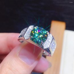 Cluster Rings Men's Eternity 925 Sterling Silver Square Natural Green Sapphire Stone Solitaire For Men Resizable Ring Jewelry Gift