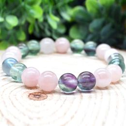 MG2066 8 MM 3A Grade Rainbow Fluorite Madagascar Rose Quartz Bracelet Healing Crystals Gemstone Stress Relief Wrist Mala