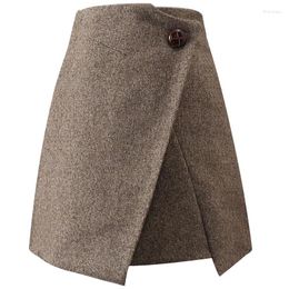 Skirts Autumn Fashion Women High Waist Package Hip Skirt Asymmetrical Woolen Mini A-line