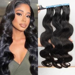 Extensions Body Wave Human Hair Tape in Extensions 100% Remy Hair Body Wave Hair Bundles Adhesive Invisible Natural Black Hair Extension