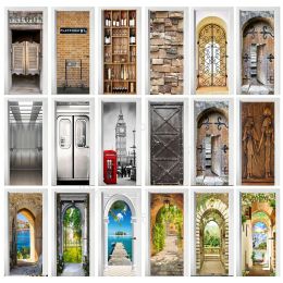 Stickers Retro Creative Door Sticker Decoration 3D Wallpaper Self Adhesive Stickers For Door Bedroom Vinyl Waterproof Renovation Poster