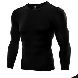 Mens T-Shirts Wholesale- Long Sleeve Men T Shirt Compression Base Layer Tight Tops Under Skin T-Shirt Tees Drop Delivery Apparel Cloth Otp82