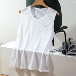 Men's Tank Tops Underwear Vest Grey Ice Silk Spandex Transparent Undershirt White 95%Polyester 5% Brand