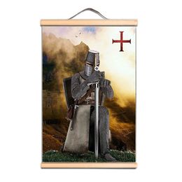 Medieval Knights Templar Scroll poster Canvas Poster with Wooden Hanger Wall Art Living Room Bedroom Home Decor Scroll Painting CD20