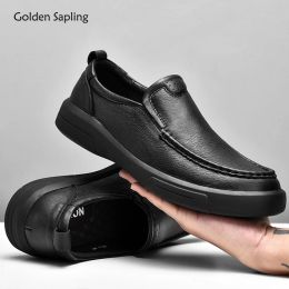 Shoes Golden Sapling Men's Casual Business Shoes Genuine Leather Flats Fashion Office Loafers for Men Wedding Shoes Elegant Moccasins