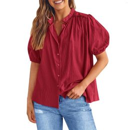 Women's T Shirts Fashion Summer Button-Down Shirt Short Sleeve V Neck Cotton Formal Casual Top Women Blouse