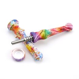 Sili Cone Pipe Printed Bong Straw Match for 14mm Titanium Nail Pipe Joint Recycler Dab Rig Thick Smoking Hookah Sili Cone Bong Cheap Water Bongs Accessories