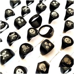 Band Rings 30Pcs/Lot Wholesale Top Mix Skl Biker Ring Hip-Hop Jewelry Classic Punk Black Gothic Alloy Men Women Party Skeleto Dhgarden Dhiuu