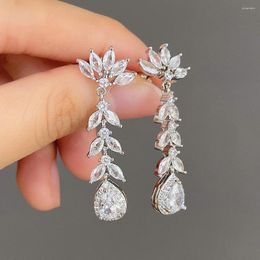 Dangle Earrings Huitan Luxury Silver Color Cubic Zirconia Hanging For Women Wedding Temperament Crystal Fashion Jewelry