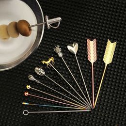 Bar Tools Cocktail Pick Stainless Steel Fruit Sticks Bar Tools Drink Stirring Sticks Martini Picks Party Wedding Accessory 240322