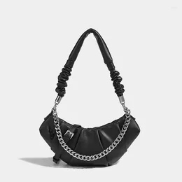 Shoulder Bags Niche Designer Luxury Retro Horn Pleated Bag High-end Fashion Handbag Large Capacity Casual Simple Chain