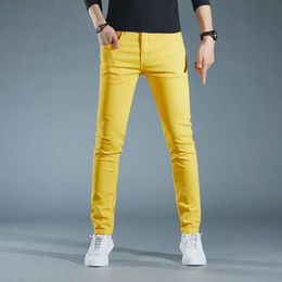 2022 Summer New High End Fashion Trend Personalised Print Red Yellow White Elastic Casual Denim Pants