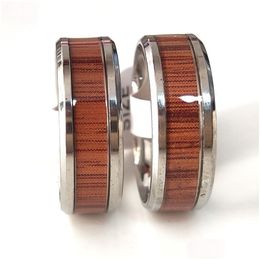 Band Rings Bk Lots 50Pcs Unique Sier Black Ring 8Mm Comfort-Fit Wood Grain Inlay Stainless Steel Drop Delivery Jewelry Dhgarden Dheaa