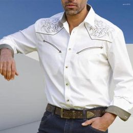 Men's Casual Shirts Lapel Western Cowboy Shirt Men Vintage Print Slim Fit Long Sleeve For Streetwear