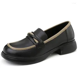 Casual Shoes Size 35-43 Cow Split Leather Loafers Women Low Heel Square Toe Flats