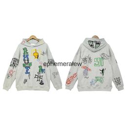 Men's Hoodies Sweatshirts Street hand-painted graffiti letter printed hoodie for mens couples oversized fashion brand loose hip-hop with zipper H240401