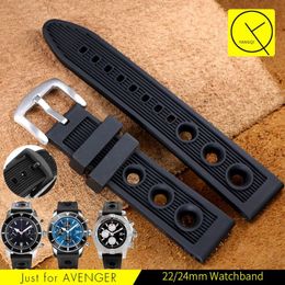 YQ Watchband 22mm 24mm Black Waterproof Diving Silicone Rubber Watch Band Strap Silver Stainless Steel Pin Clasp for Breitling Wat281h