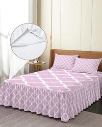 Bed Skirt Pink Morocco Geometry Elastic Fitted Bedspread With Pillowcases Protector Mattress Cover Bedding Set Sheet