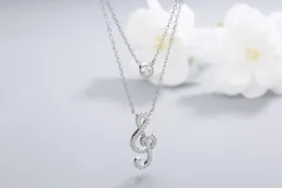 Pendants Pure 925 Silver Necklace With 2 Pendant Music Symbol And Zircon Simple Elegant Style For Party Wearing