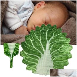 Blankets Swaddling Cabbage Print Baby Ddle And Hat Funny Receiving Blanket Girls Boys Hine Washable Drop Delivery Kids Maternity Nurse Otpua