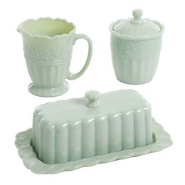 the Pioneer Woman Timeless Beauty Glass 3-piece Sugar Bowl, Creamer & Butter Dish Set